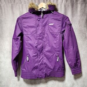 women's‎ SIMS Snowboarding Jacket ski winter Purple hooded faux fur trim Size XL